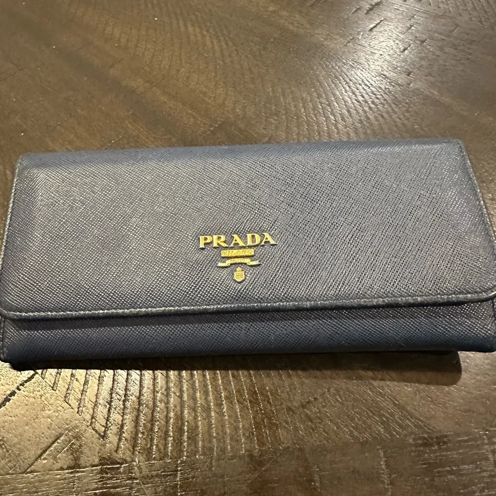 Prada Navy Saffiano Continental Wallet with Gold Logo Stunning interior ❤️ - Picture 8 of 12